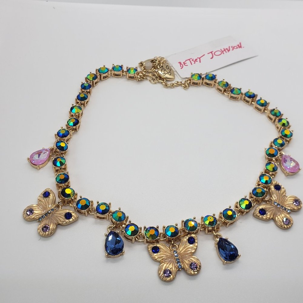 Betsey Johnson Butterfly Charm Tennis Necklace